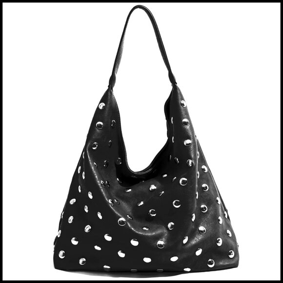Studded Vegan Leather Hobo Bag Slouchy Shoulder Purse Y2K Punk Chic